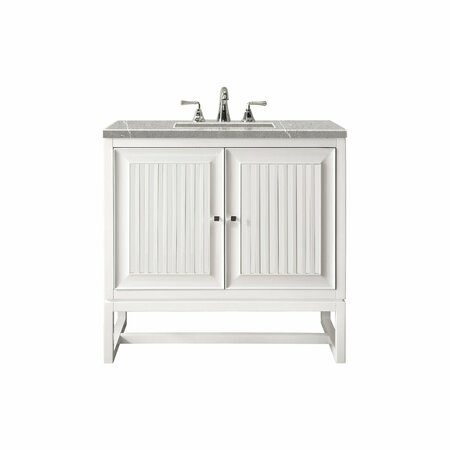 JAMES MARTIN VANITIES Athens 30in Single Vanity, Glossy White w/ 3 CM Eternal Serena Top E645-V30-GW-3ESR